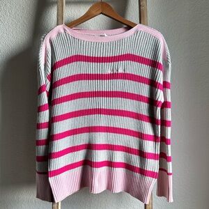 Vineyard Vines Boatneck Heather Grey & Pink Striped Knit Sweater sz: Small